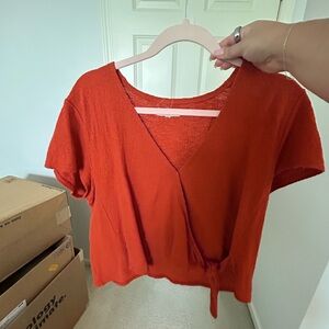 Women's Red V-Neck Wrap Top